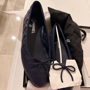 CHANEL Dark Blue Navy Quilted Flats Brand new in box